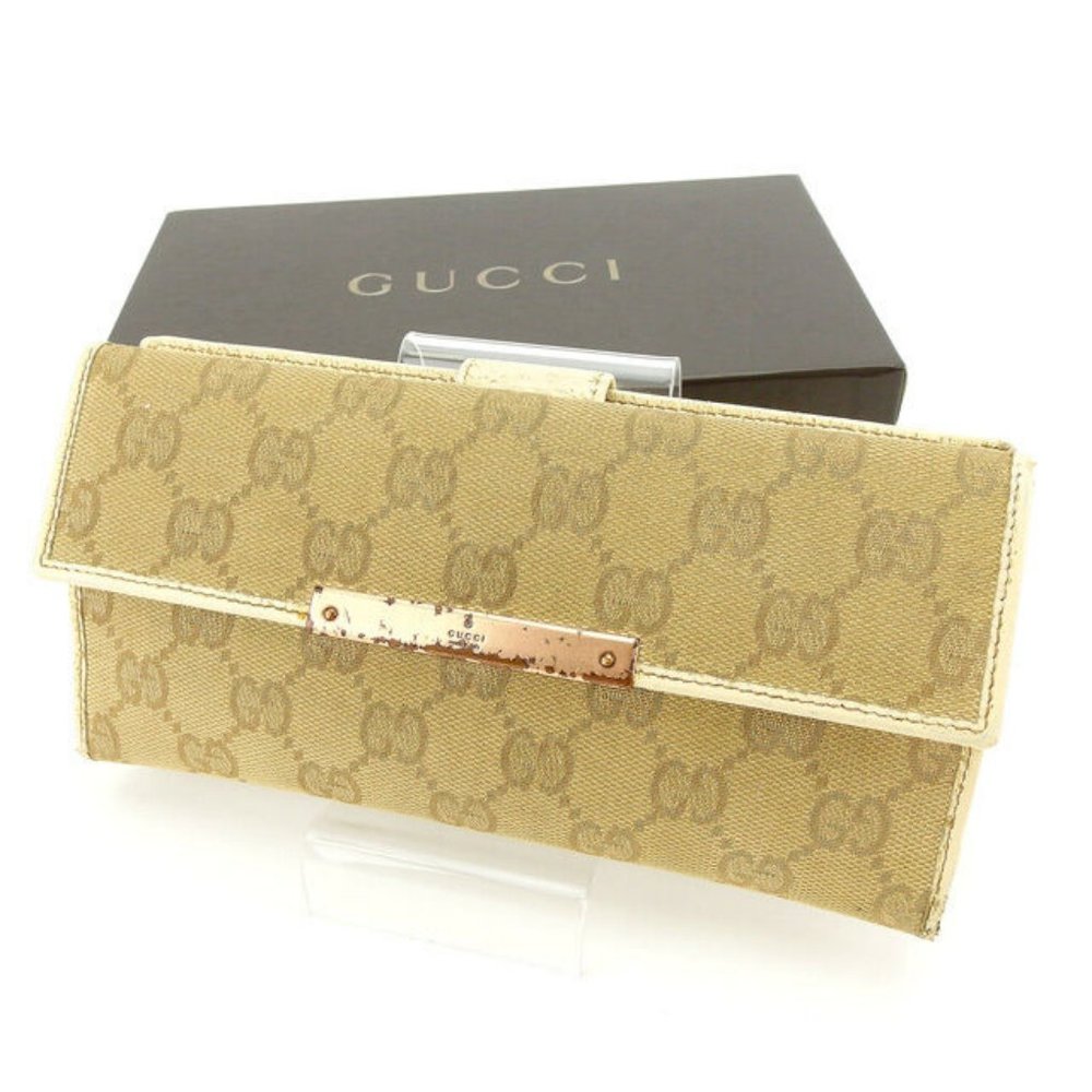 Gucci Wallet Purse Long Wallet G logos Beige Pink Woman Authentic Used P463